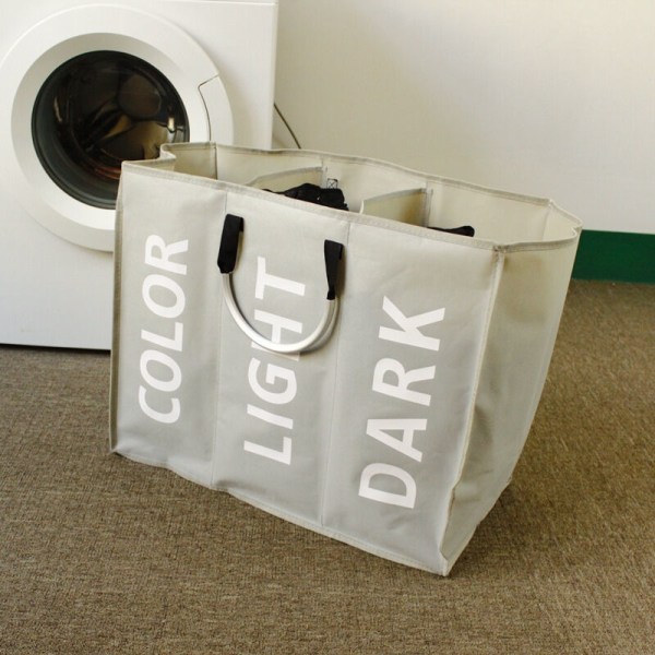 3-roms skittentøyskurver, sammenleggbar vaskepose, sammenleggbare vaskebeholdere med stor kapasitet - grå,