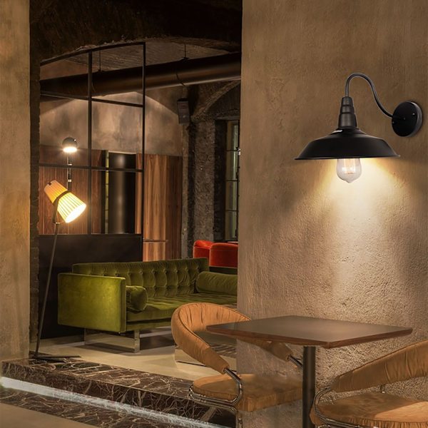 Retro Industriel Væglampe Metal Lampeskærm E27 Lampe til Soveværelse Stue Bar Sort - Sort