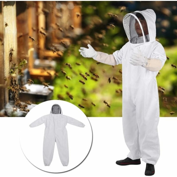 XXL yksiosainen mehiläispuku + lampaannahkakäsineet mehiläisten pistoa estävä puku valkoinen avaruuspuku