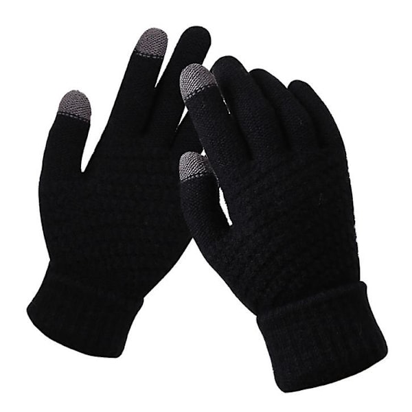 Vinter Touch Screen Handskar Tjocka Varm Stickade Stretch Handskar Imitation Wool Full Finger Outdoor black