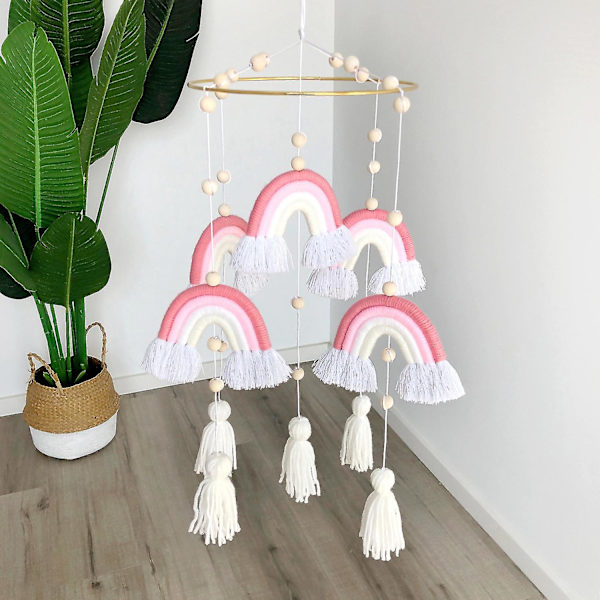 Baby Crib Mobiles regnbueteppet med håndlagde vevde dusker style 1