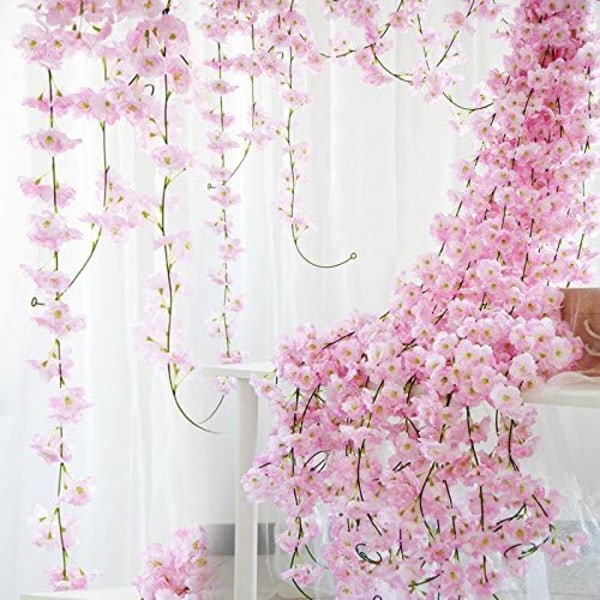 Konstgjord körsbärsblomma krans hängande rotting för väggdekoration 2M varje krans blomma diameter 6CM