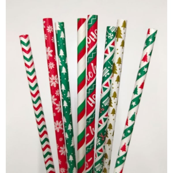 Julsugrör för julfest Dekorationstillbehör Set Julpapper sugrör set (300pcs),