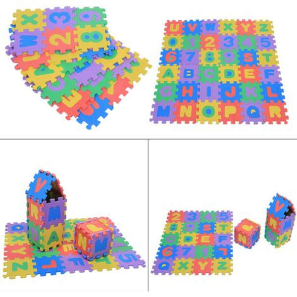 Puslespil skummåtte Baby blød EVA skum legemåtte til børn numre 0-9 og bogstaver AZ 36 stk/pose (12*12 cm)