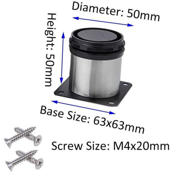 Säädettävät jalat 50mm Korkeus Paksut kaapin jalat Pöydän jalat Huonekalun jalat, Harjattu ruostumaton teräs, Säädettävä korkeus 0