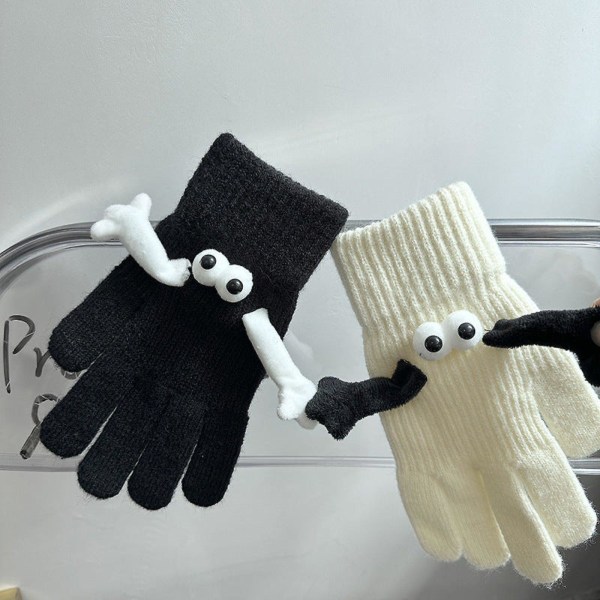 Vintervarme magnetiske handsker Håndholdte handsker Hvid Sort Personlig Sød Touch Screen Cykling Strikket Plus Fleecehandsker White