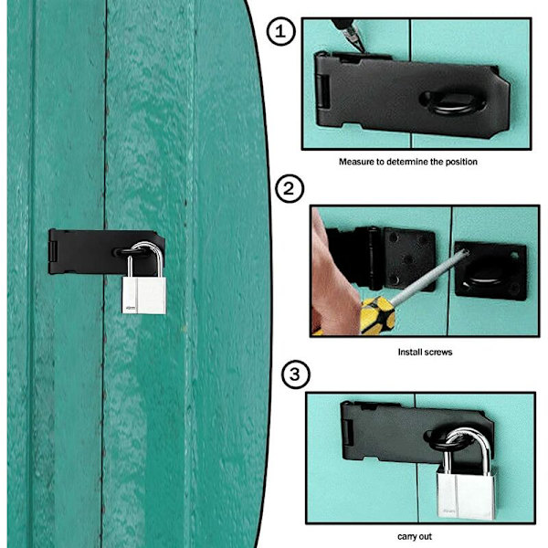 2-delat dörrhänglås, Hasp Hasp Hasp Lock Dörrspärr med skruvar, 4 tums häfthänglås, rostfritt stål matt svart finish，