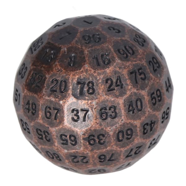 Polyhedral metalterninger udsøgte tunge 100-sidede rollespilsterniger til bordspil 2 tommer diameter rød kobber