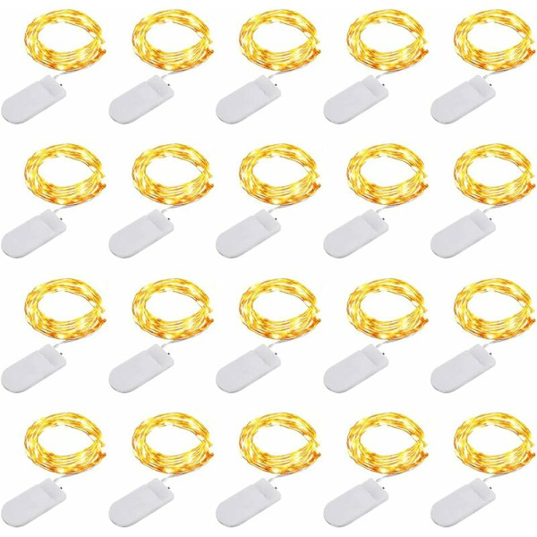 1m/10 lämmin valkoinen valo nappiparistolla, 20 LED-painikevaloa, sopii lahjapakkauksen koristeluun, kakun koristeluvalo