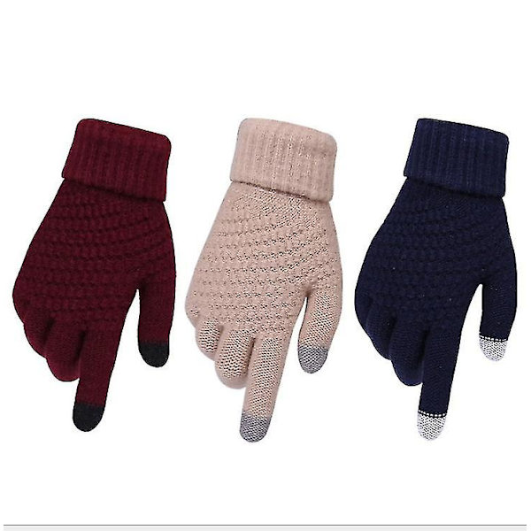 Vinter Touch Screen Handskar Tjocka Varma Stickade Stretch Handskar Imitation Ull Full Finger Utomhus Skid Handskar