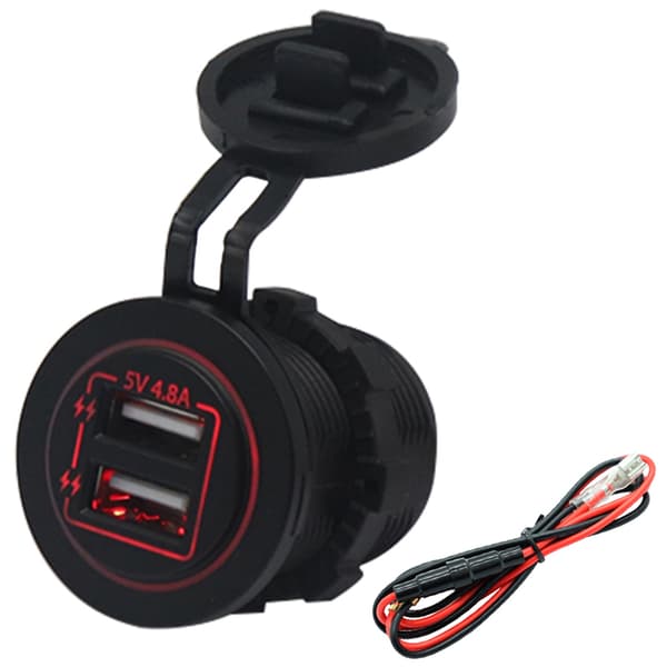 Dobbel USB Billader 60cm Kabel 12V 24V for Bil Båt ATV
