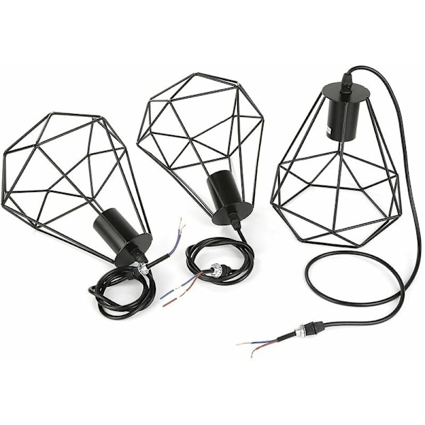 Ljuskrona Pendellampa Diamond Shape Bar 3 Lampor Svart Shade Lights 20,5*25cm E27 för vardagsrum Kök，Inomhusljus