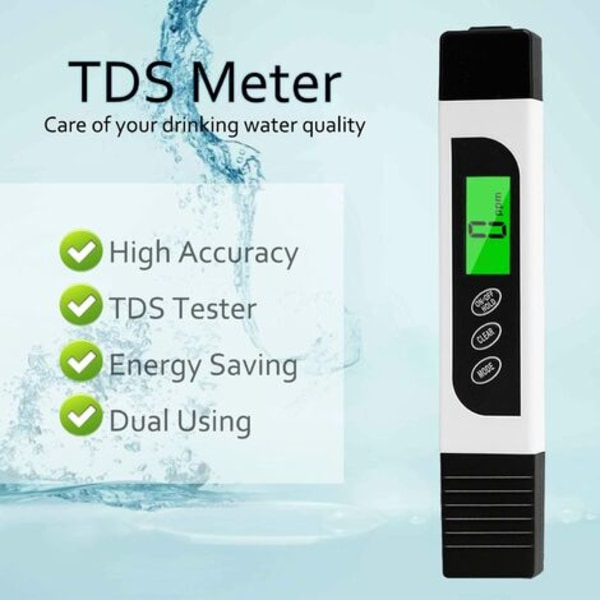 Vattenkvalitetstestare, exakt EC-mätare TDS-mätare och temperaturtestpenna med bakgrundsbelyst LCD för dricksvatten, hydroponi