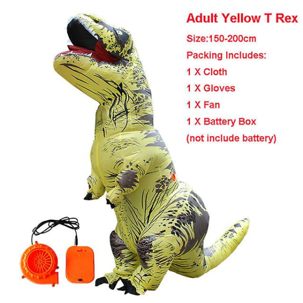 Voksen oppblåsbar dinosaurkostyme Carnival Halloween yellow