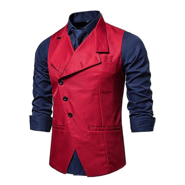 Män Lapel Suit Väst Casual Snygg enfärgad väst XL Red