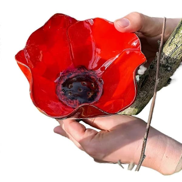 Rødt blomsterformet fuglebad i glas, mini udendørs vandskål til baghavefugle, vejrbestandig have dekorativ fuglefoderstation -bs 2pcs