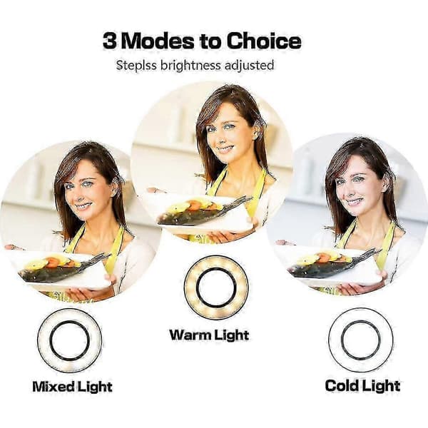 2025 Ring Light med telefonholderstativ til livestream/makeup, sort, 1 stk.