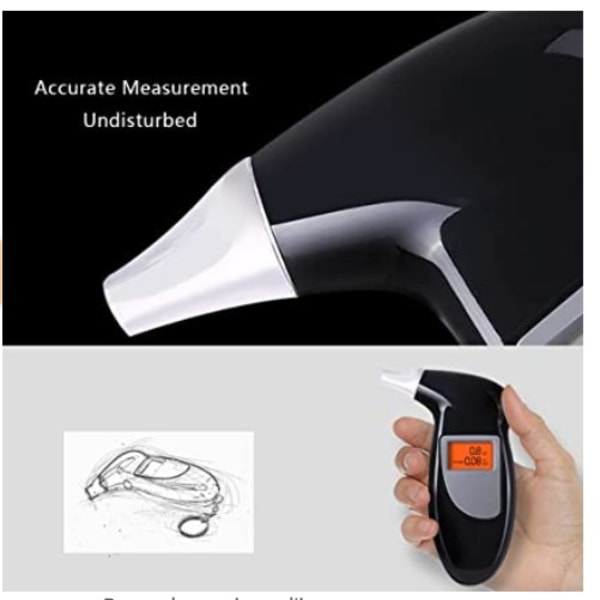 Breathalyzer Breathalyzer, profesjonell bærbar puster med LED digital skjerm (med 5 munnstykker)