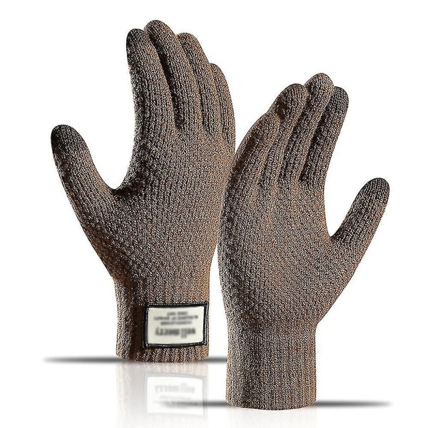 Strikkede handsker efterår og vinter herre plys fortykkede handsker varm uld touch screen handsker Khaki