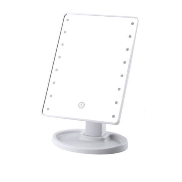 LED-sminkespeil, pærespeil med 16 pærer, skrivebordssminkespeil (hvit, oppladbar modell med 16 lys),