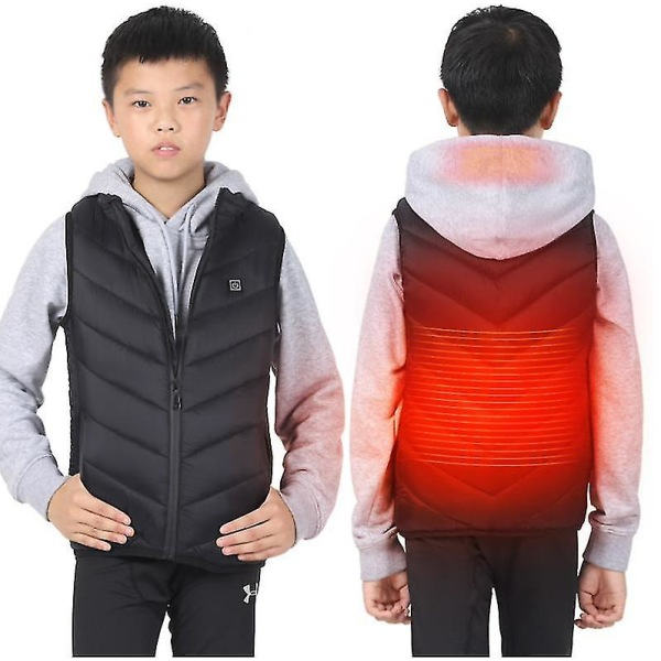 Uppvärmd väst, unisex uppvärmda kläder för barn 130cm Black