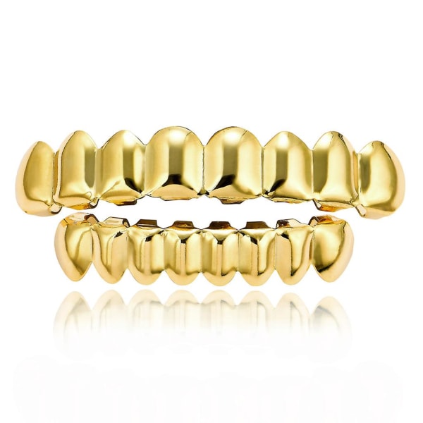 Hip Hop Tænder Grillz Sæt seler Smykker Punk Cosplay Halloween Gold 8-8Top Bottom Brace Set