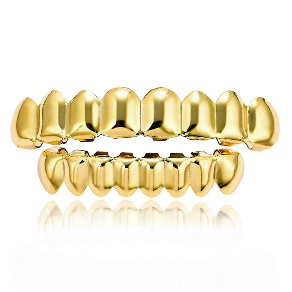 Hip Hop Teeth Grillz Set henkselit Korut Punk Cosplay Halloween Gold 8-8Top Bottom Brace Set