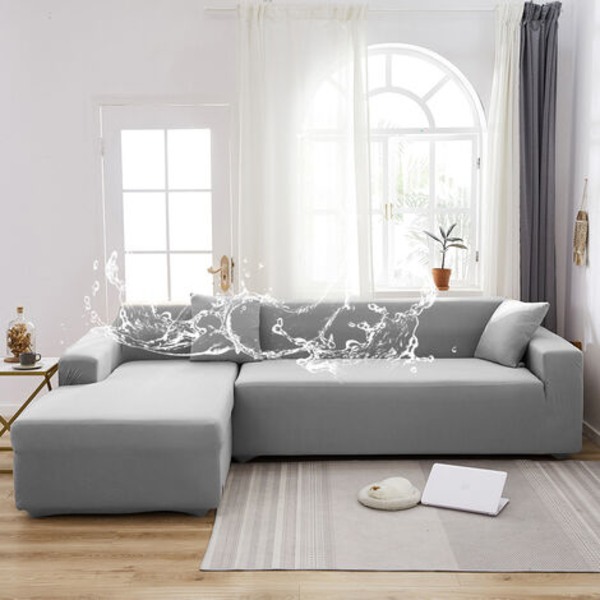 Ensfarvet altomfattende vandtæt sofabetræk, strækstof, lysegrå, 90-140 cm