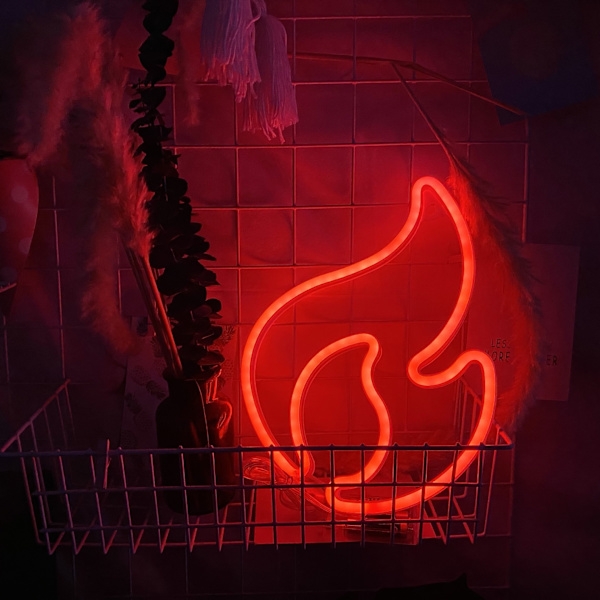 LED neonlys, kreativ neon soveværelse dekoration baggrundslys (flammerød),