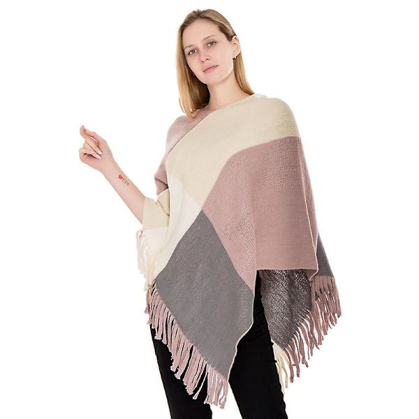 Stor fyrkantig färgblockstickad thermal pink