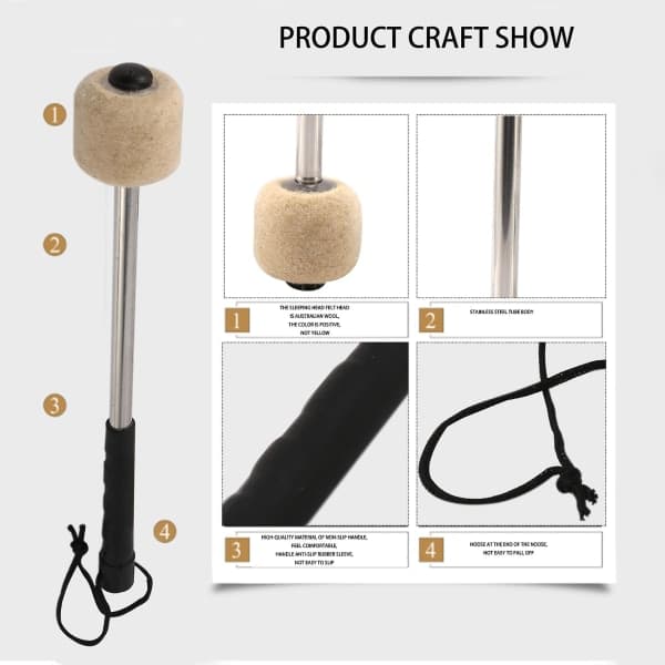 2 stk Trommestikker med Filthode Percussion Mallets Timpani Sticks med Rustfritt Stål Håndtak, Hvit[ht]