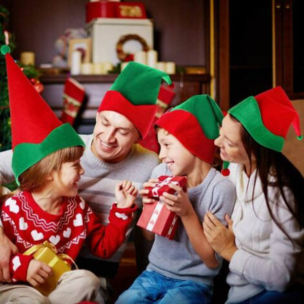 8 stycken julfilt älvhattar Gröna och röda tomtetomtsmössor Nyhet Roliga mössor Julfest Kostym gynnar Presenter Acc