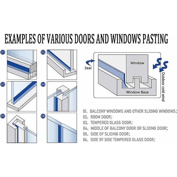 Självhäftande dörrbotten, 5M x 2,5CM Självhäftande silikondörr och fönstertätningslist. Vattenskydd, insektsskydd
