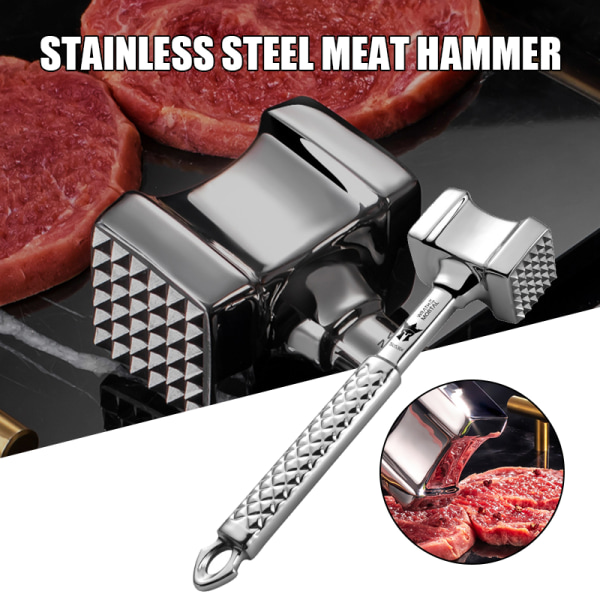 Köttmörare hammarverktyg/pund för mörning av biff nötkött fjäderfä Dubbelsidigt verktyg i rostfritt stål Köksutrustning Loose meat hammer