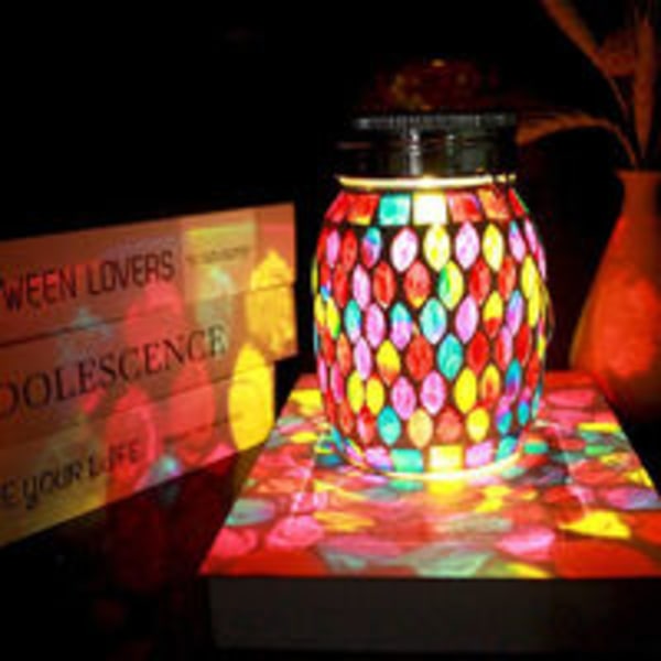 Mosaic Solar Lantern Outdoor Hengelampe, Solar Glass Bordlampe, Utendørs -Rød