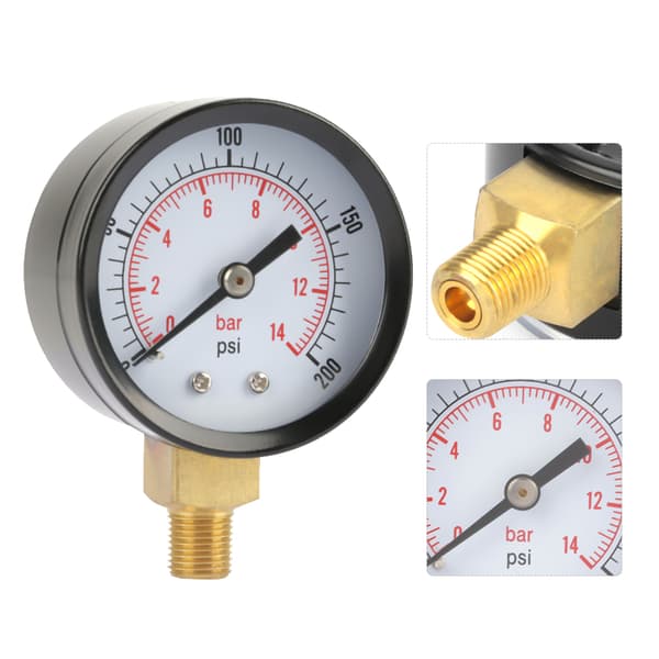 0-200 PSI trykmåler til vand, luft, olie NPT 1/8 tomme