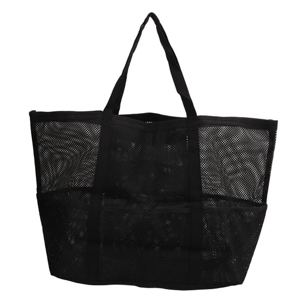 Sammenklappelig Nylon Mesh Strandtaske Multifunktionel Skuldertaske til Rejser Camping Sort