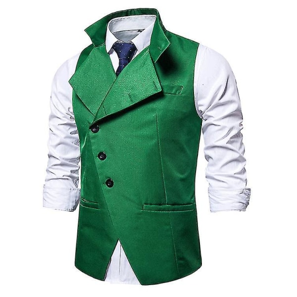 Mænd Lapel Suit Vest Casual Stilfuld ensfarvet vest L Green