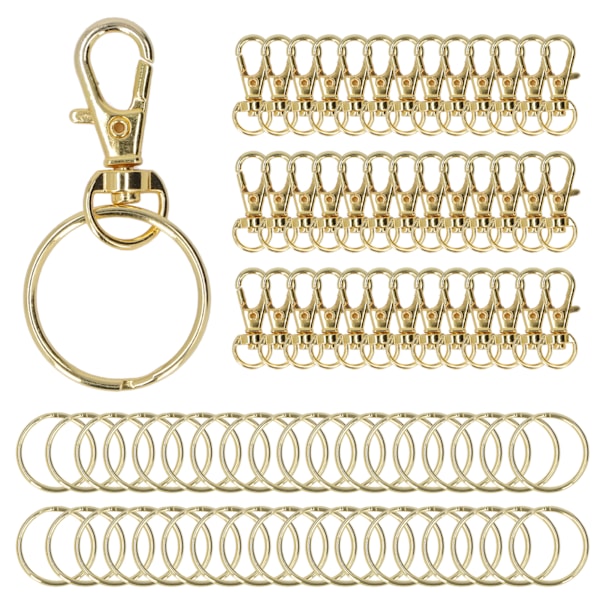 100 stk gull hummerklo-spenne nøkkelringer - Rustfritt metall nøkkelringklips for DIY nøkkelring smykker