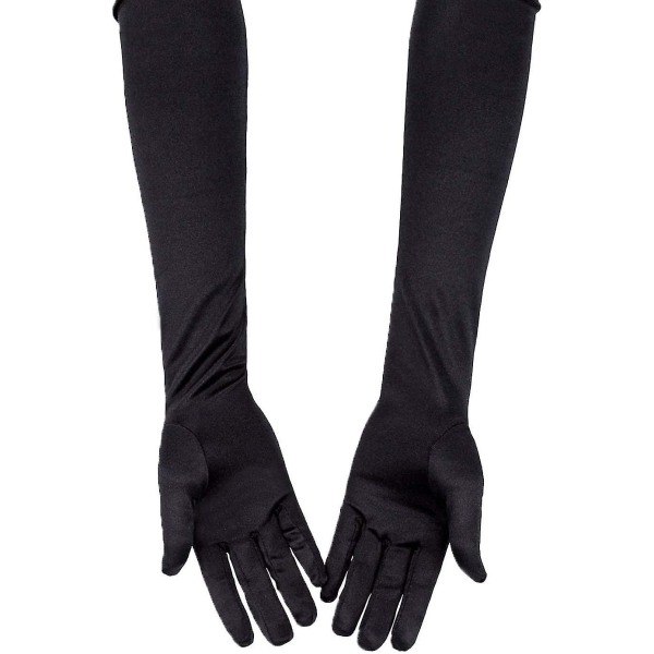 Handskar Långa svarta satinhandskar Kvällshandskar Operahandskar Svarta 21" armbågshandskar för tjejer kvinnor (svarta)