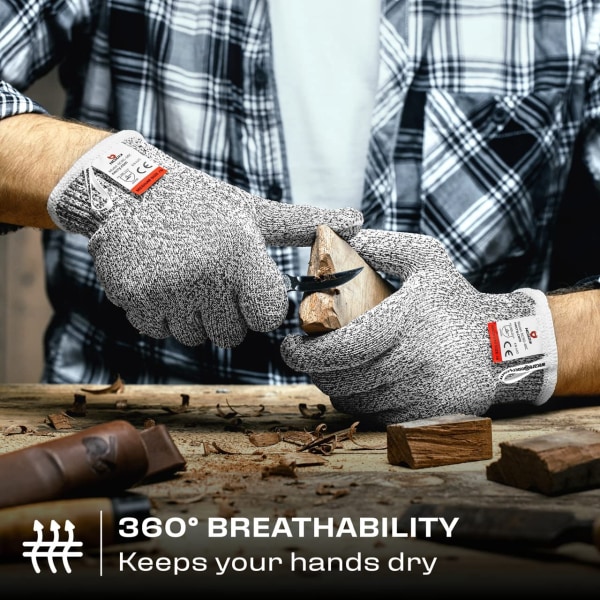 Premium Skärbeständiga handskar - 100 % livsmedelskvalitet; nivå 5 skydd; Vig; Maskintvättbar; Överlägsen komfort och skicklighet