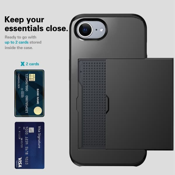 iPhone 16e Armor Kortholder Cover - Sort Svart black
