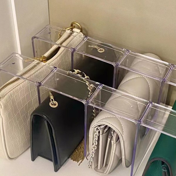 Transparent Håndtaske Organizer: 3-Seksjons Mini Pung Hylde til Soveværelse Opbevaringsstativ