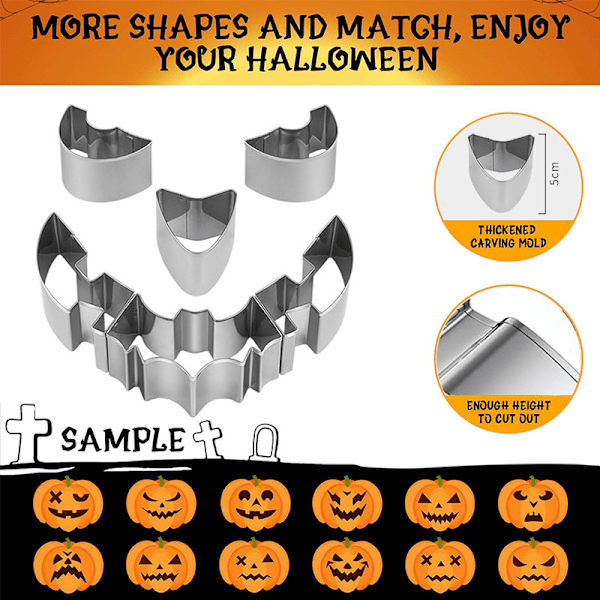 Halloween-luova kurpitsan kaiverrussetti ruostumattomasta teräksestä valmistettu muotti