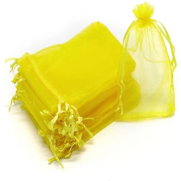 100 sidepussia, joissa kiristysnyöri hedelmien suojaamiseksi yellow 10*15cm