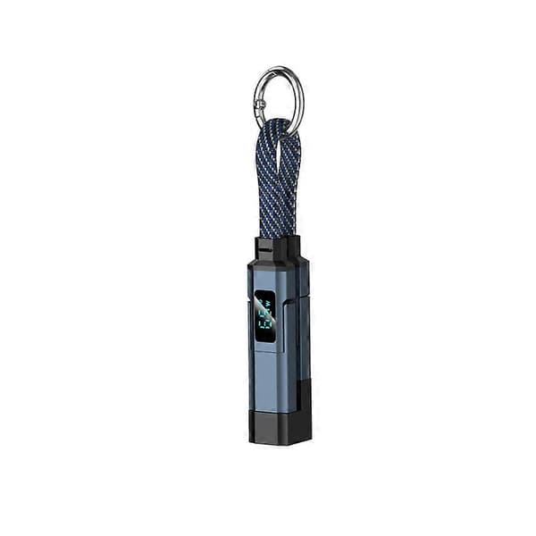 4-i-1 Nyckelring Snabbladdningskabel, 65W USB-C Flätad Nylonkabel med LED-display & Lightnings/USB C/USB A Multi Laddningskabel Blue
