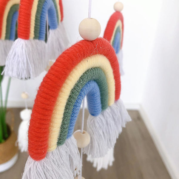Baby Crib Mobiles regnbueteppet med håndlagde vevde dusker style 5