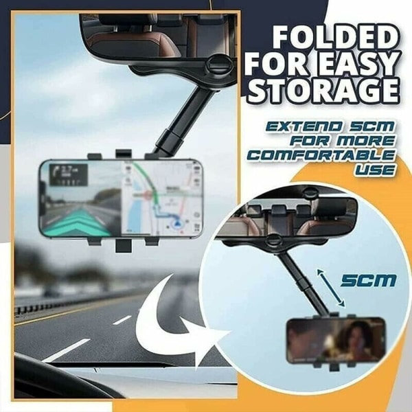 Roterbar och infällbar biltelefonhållare, biltelefonhållare Backspegeltelefonhållare, 360 graders roterande telefonhållare
