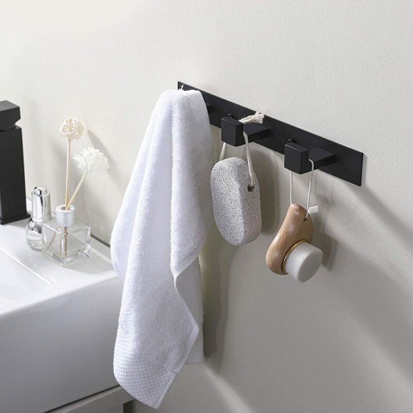 Svart klädhängare i rostfritt stål med handdukskrok för badrum (två svarta krokar)