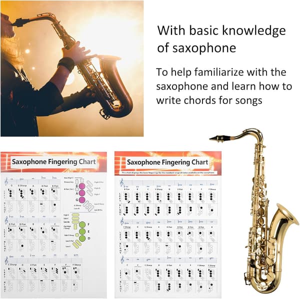Saksofon begynnerguide Saksofon Greptabell Plakat, Blåse- og Treblåseinstrumenter Saksofon Greptabell Grunnleggende Guide Øvelsessammenligning[ht]